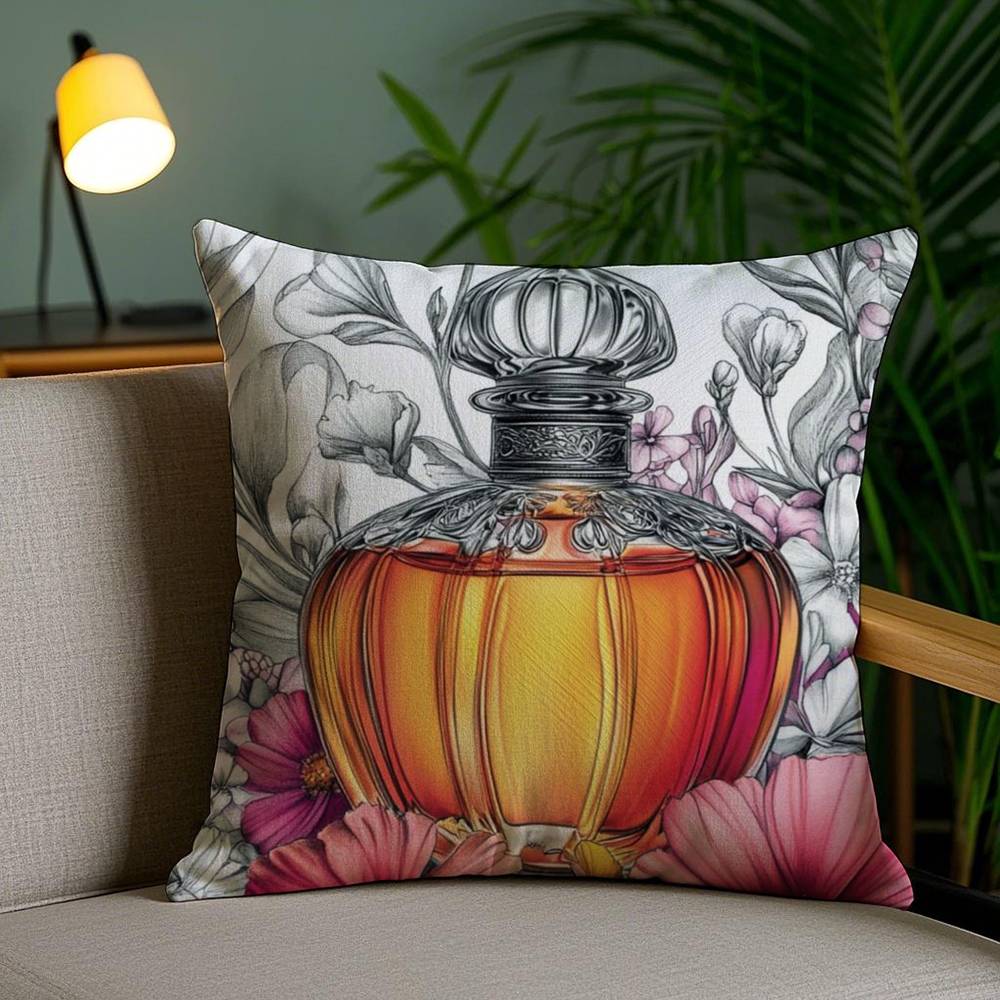 Luxury Perfume Illustration Pillow Case Office Sofa Dorm Chair Back Short Plush Double-sided Printing Home Cushion Cover