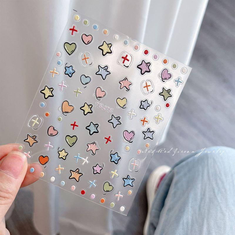 

Two-Dimensional Love Five-Pointed Star Nail Stickers Color Dopamine Three-Dimensional Relief Peach Heart with Adhesive Tape Nail Accessories Two-dimensional sticker TB275