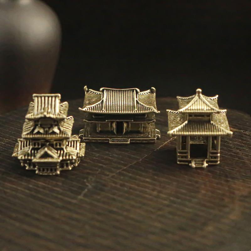 Brass Ancient Architecture Figurines Home Decor Chinese Ancient Buildings Pavilions Fairy Garden Miniatures Fish Tank Decoration