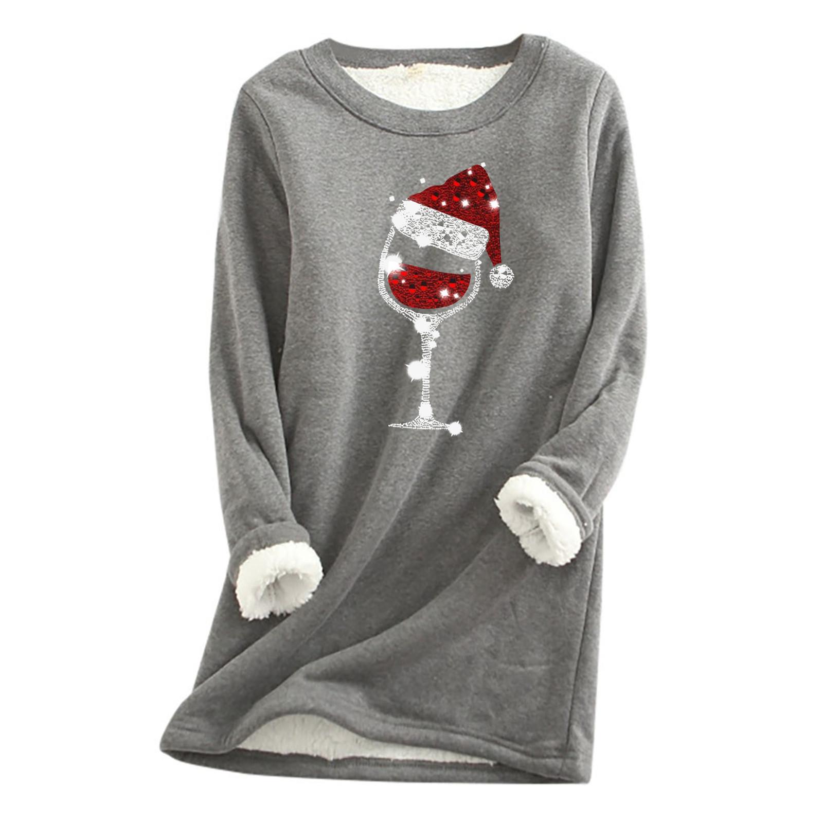 

Женский утепленный флисовый свитер с рождественским принтом, теплое нижнее белье с круглым вырезом, топ, свитер с длинными рукавами, нижняя рубашка с длинными рукавами M