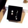 Moon Star Long Stud Earrings with Bling Zircon Stone for Women Fashion Jewelry Asymmetry Earring