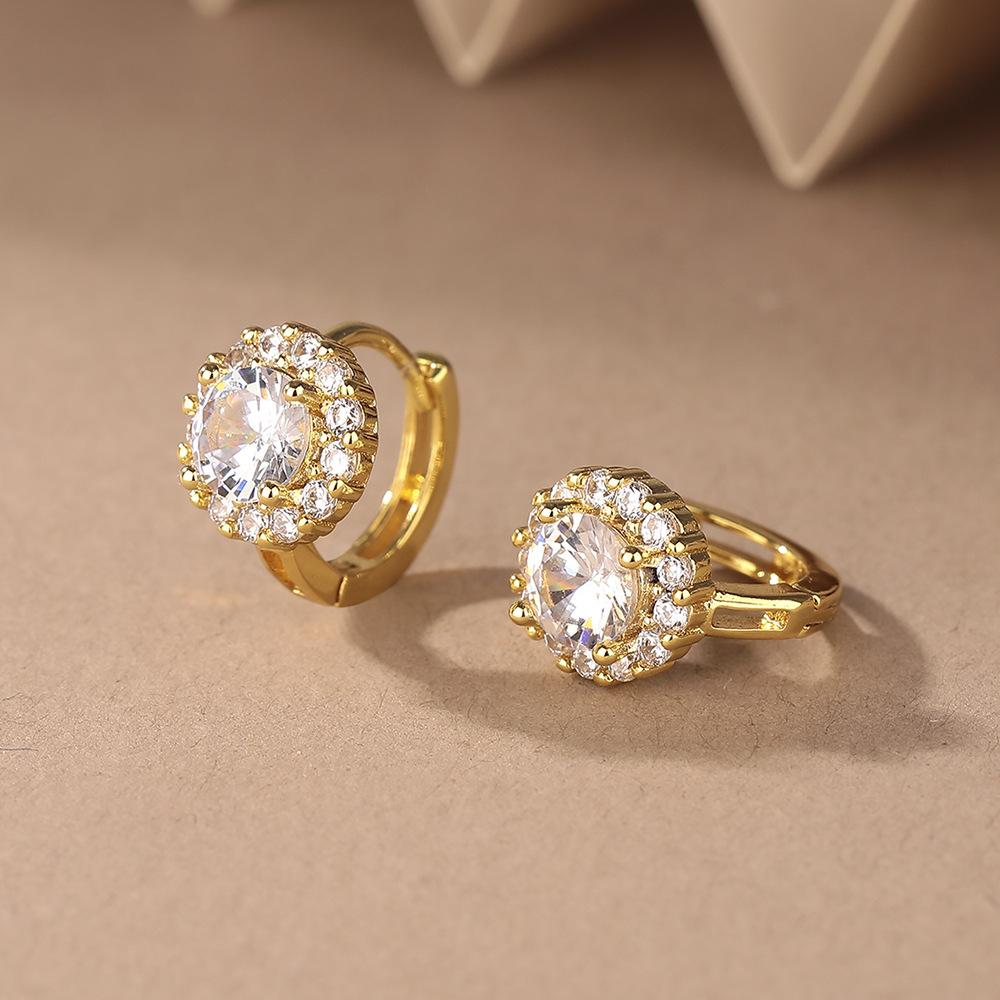 Round flash diamond zircon ear buckle light luxury fashion design simple round diamond stud earrings