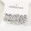 6Pcs Classic Geometry Glossy Ccb Silver Color Twists C Shape Hoop Earrings Set for Women Teens Vintage Daily Wear Ear Jewelry