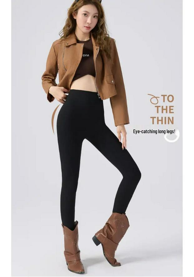 

High-Waisted Velvet-Lined Cotton Stripe Leggings with Tummy Control M (40-50 kg)