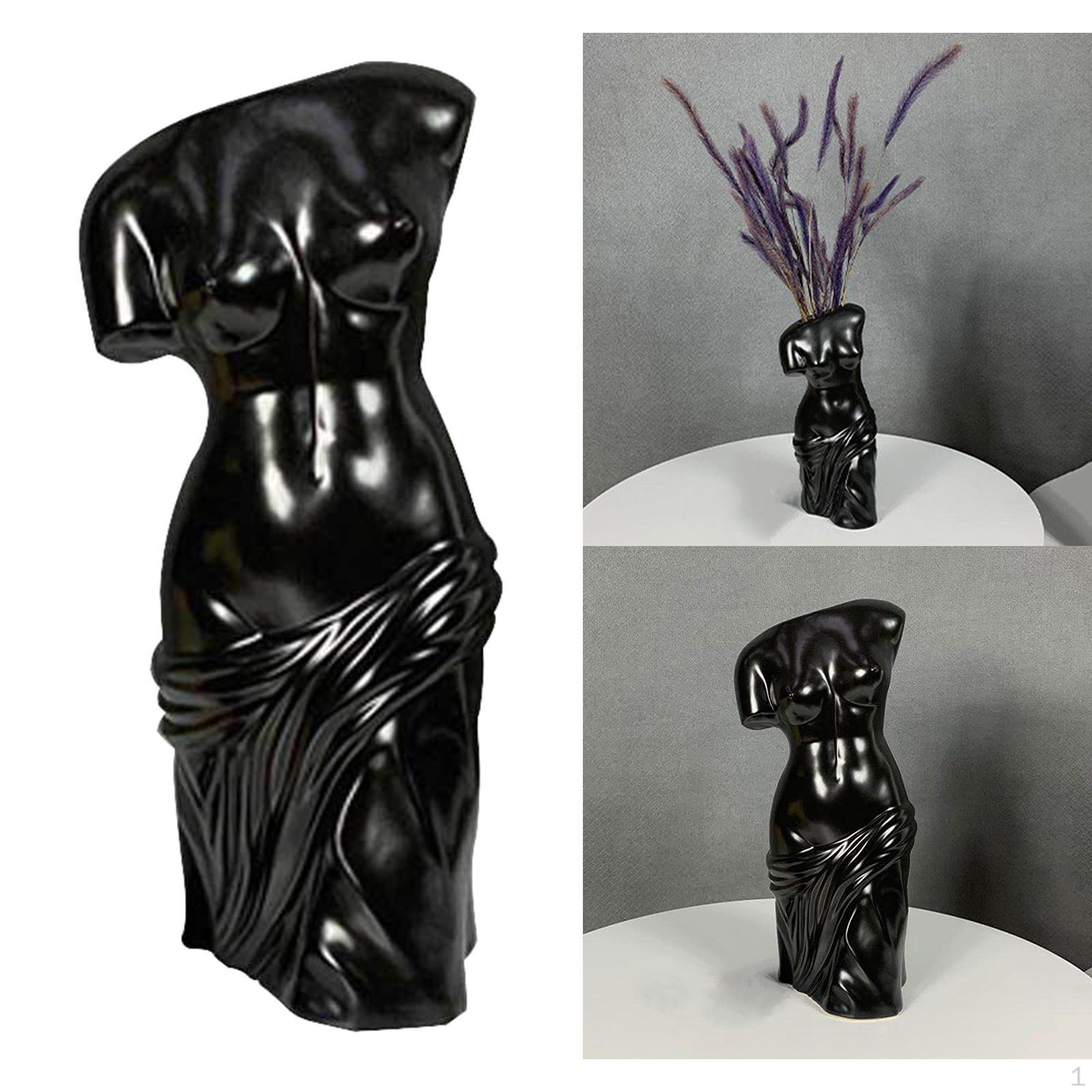 

Art Human Body Vase Ceramic Flower Pot er 18x14.5x31cm Black