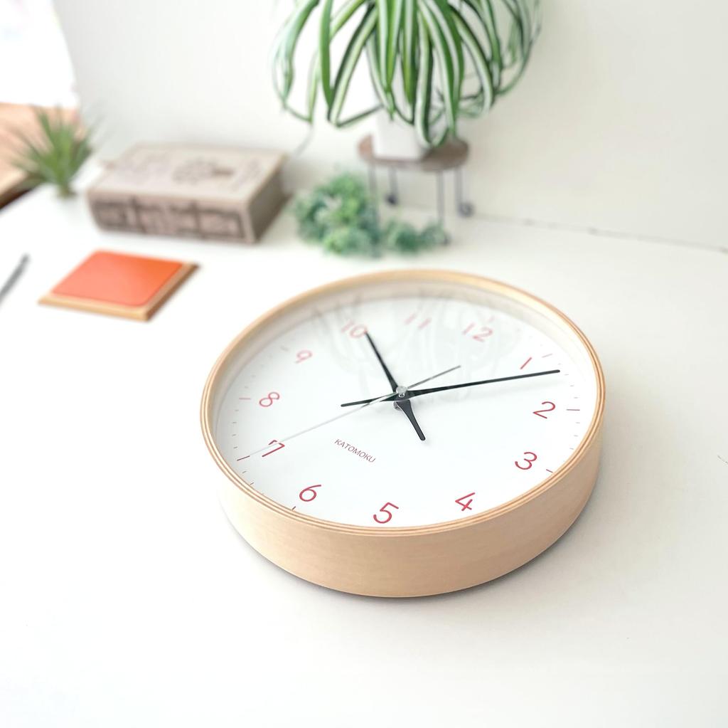 KATOMOKU plywood clock 22 Orange km-121ORRC Wall clock, continuous second hand, 25.2cm diameter (radio-controlled clock)