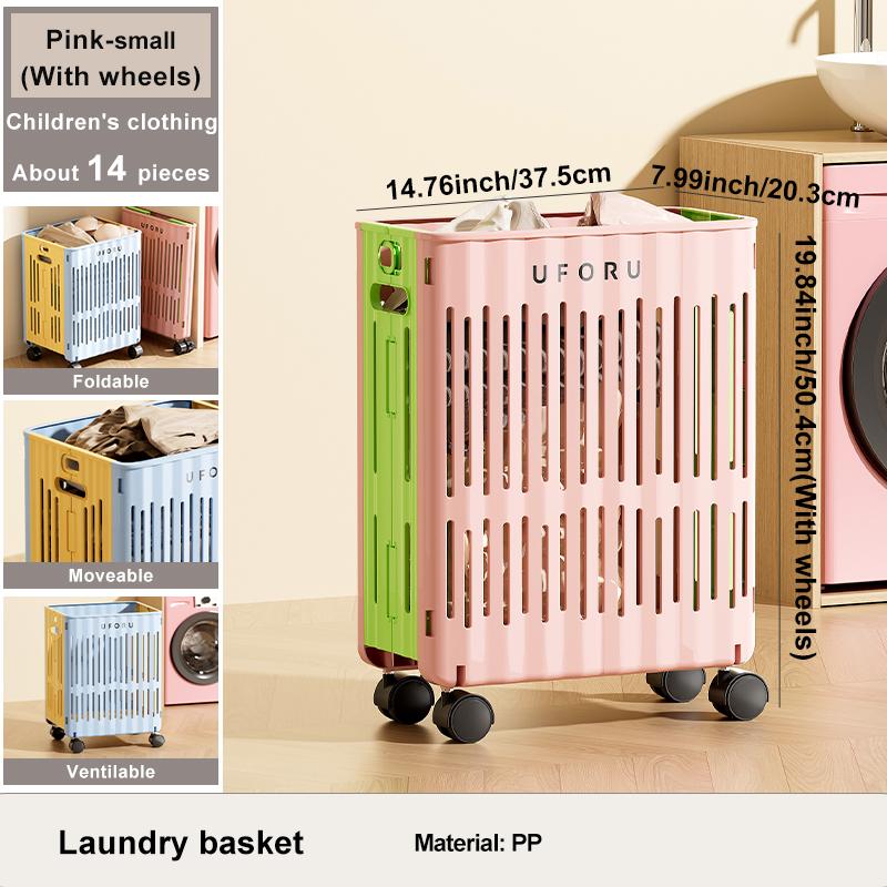 

Uforu Foldable Laundry Hamper with Wheels – Large Capacity Collapsible Dopamine Storage Basket for Bathroom