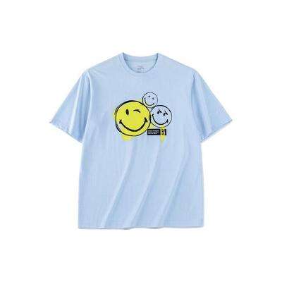 X SmileyWorld Joint Series Print Letter Smiley Round Neck Short Sleeve T-Shirt Unisex Tops Cloud-Blue 152328142-3