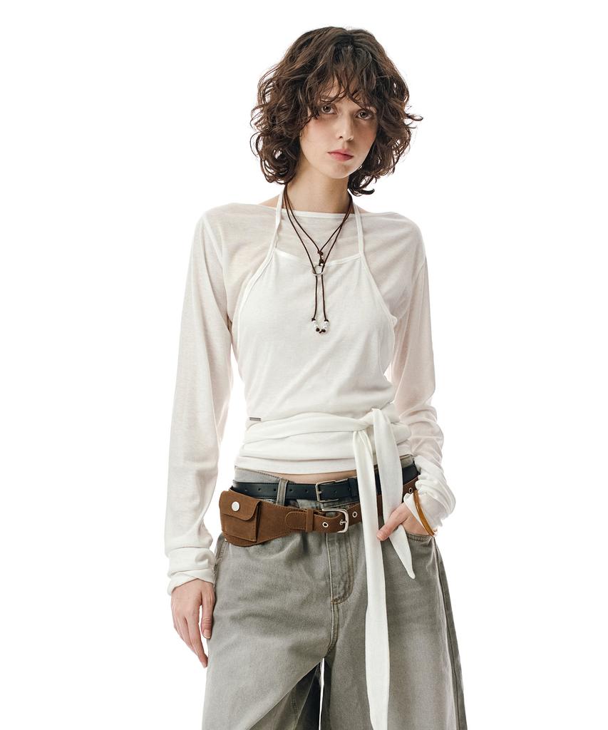 Sekeonmonollogeu W.(Set)Tie Detail Layered Set Top [White]_Sewts025White