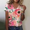 Women's Summer Floral Print 3D Printing T-shirt Women's Street Harajuku V-neck Top Oversized Clothing