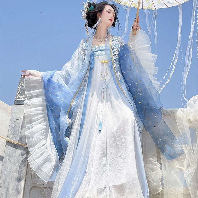 2026 Sommer Tang-Dynastie Qixiong Hanfu Damen Stickerei Großer Ärmel Umhang Set