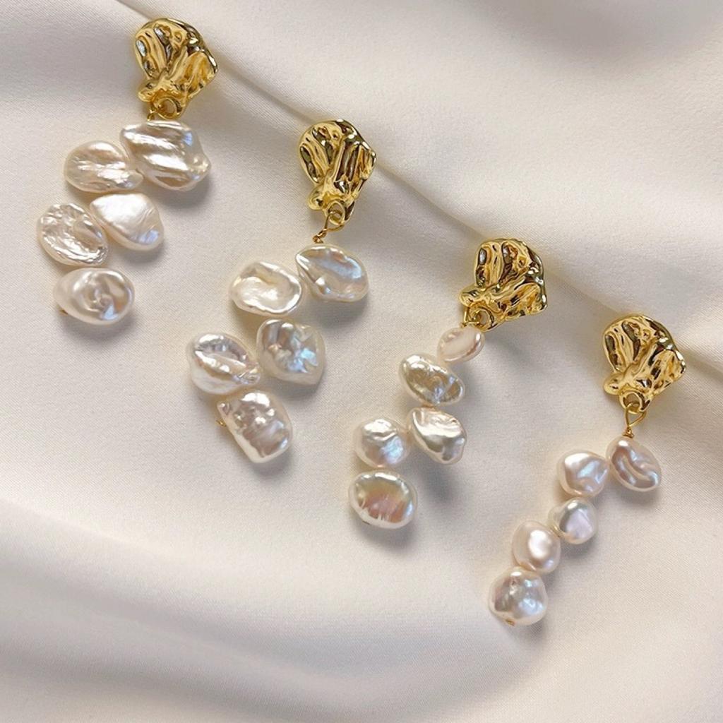 Elegant Temperament Earrings Natural Baroque Special-shaped Petals Pearl Stud Earrings Women's Earrings Tide Silver Needle Temperament Trend