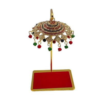 Sombrilla Chhatra de Metal con Cristales Colgantes para Ídolo de Dios, Salpicadero de Coche/Escritorio de Oficina/Mesa/Decoración del Hogar Pieza de Exhibición