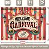 A 2D flat banner  with the content "Welcome to the Carnival"  suitable for weddings and parties