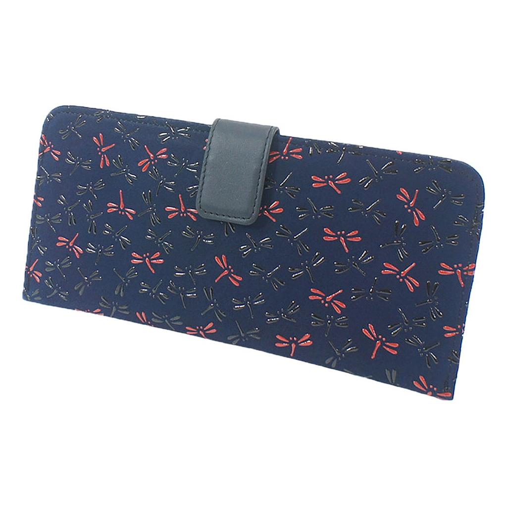 [Inden-ya] Inden Long Wallet, Thin, with Coin Purse, Deerskin, Nagomi Design, Dragonfly Pattern, Navy Blue with Black and Red Lacquer, 7512