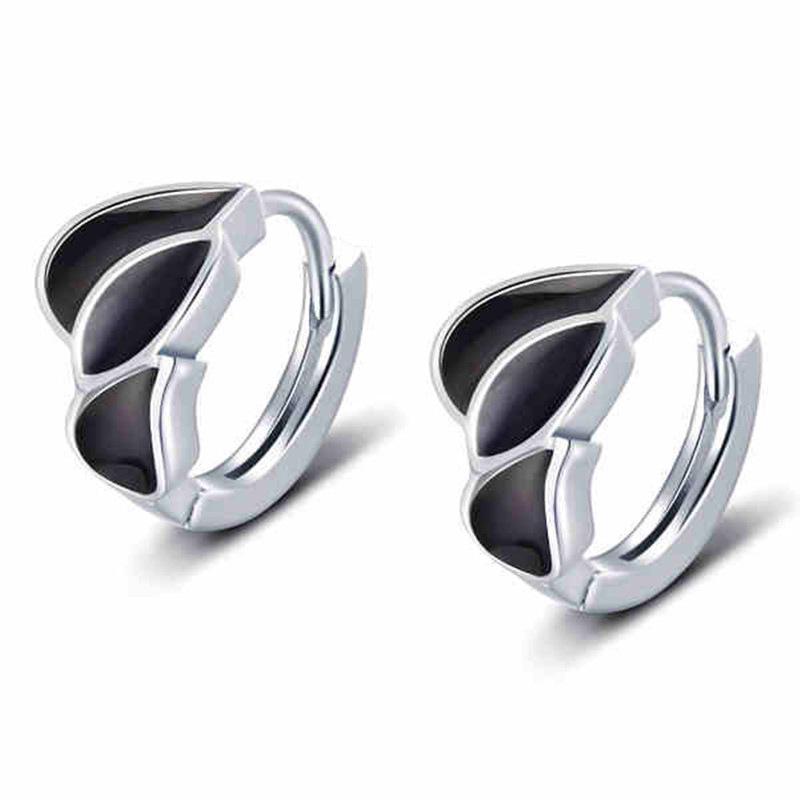 

Unisex Black Leaf Clover Stud Earrings - 925 Sterling Silver, European American Fashion, Mori Style Resin Drop Earrings. 925 Silver