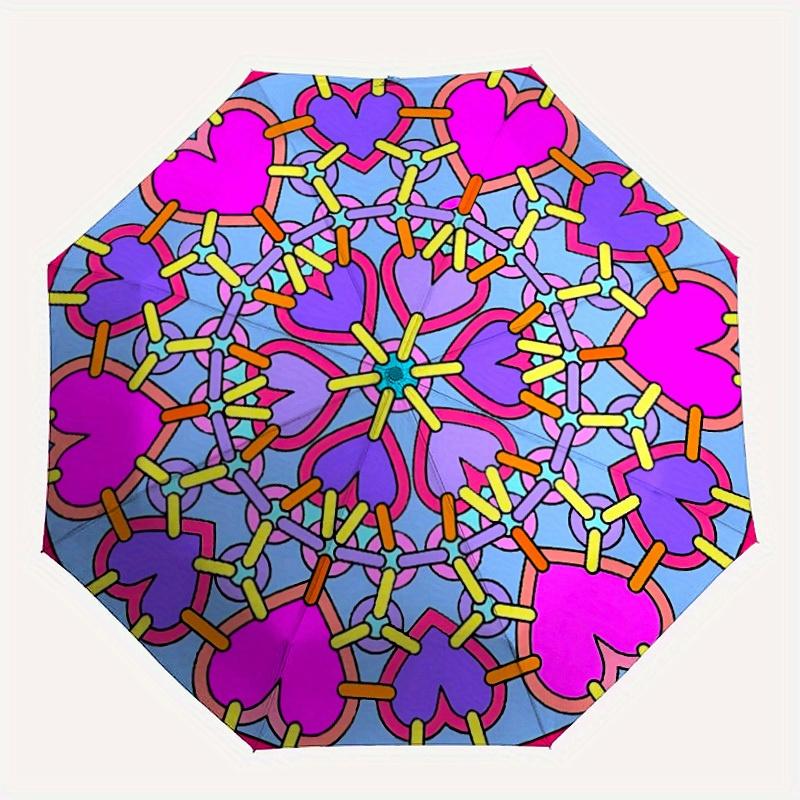 

1pc Heart MandalaAutomatic Folding Umbrella, Portable & Foldable Design with 8 Ribs, Casual Outdoor Accessory yy250804283