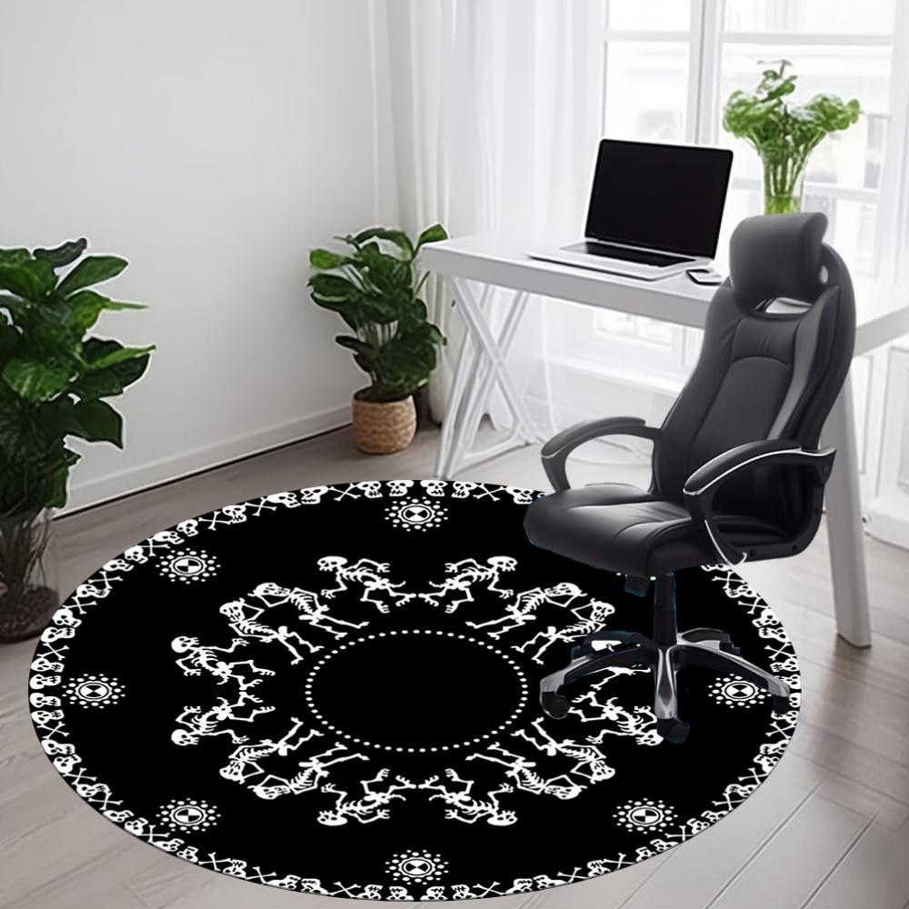 1pc Skeletal Celebration Office Round Area Rug, Mat Suitable For Office, Under Office Chairs Bedroom Living Room Home Decor, Room Deco