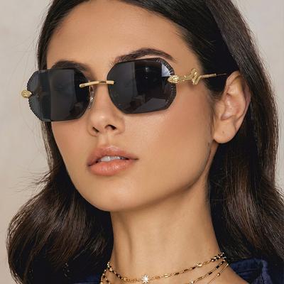 Frameless Sunglasses Women Rectangular Punk Sunglasses Men Snake Shaped Metal Frame Glasses Outdoor Gradient Lens Sunglasses UV