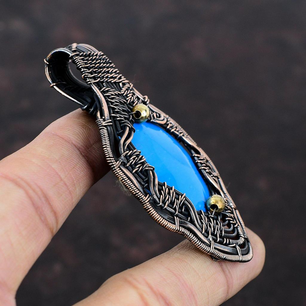 Sleeping Beauty Turquoise Pendant Copper Wire Wrapped Pendant Handmade Pendant Copper Wire Wrap Jewelry Dainty Gemstone Pendant Gift For Mom