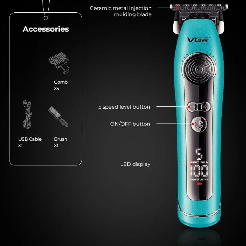 Original VGR V-299 Electric Hair Clipper with 5 Gear Acceleration for Men with LCD Digital Display Hair Salon Household Oil Head Carving Hair Trimmer