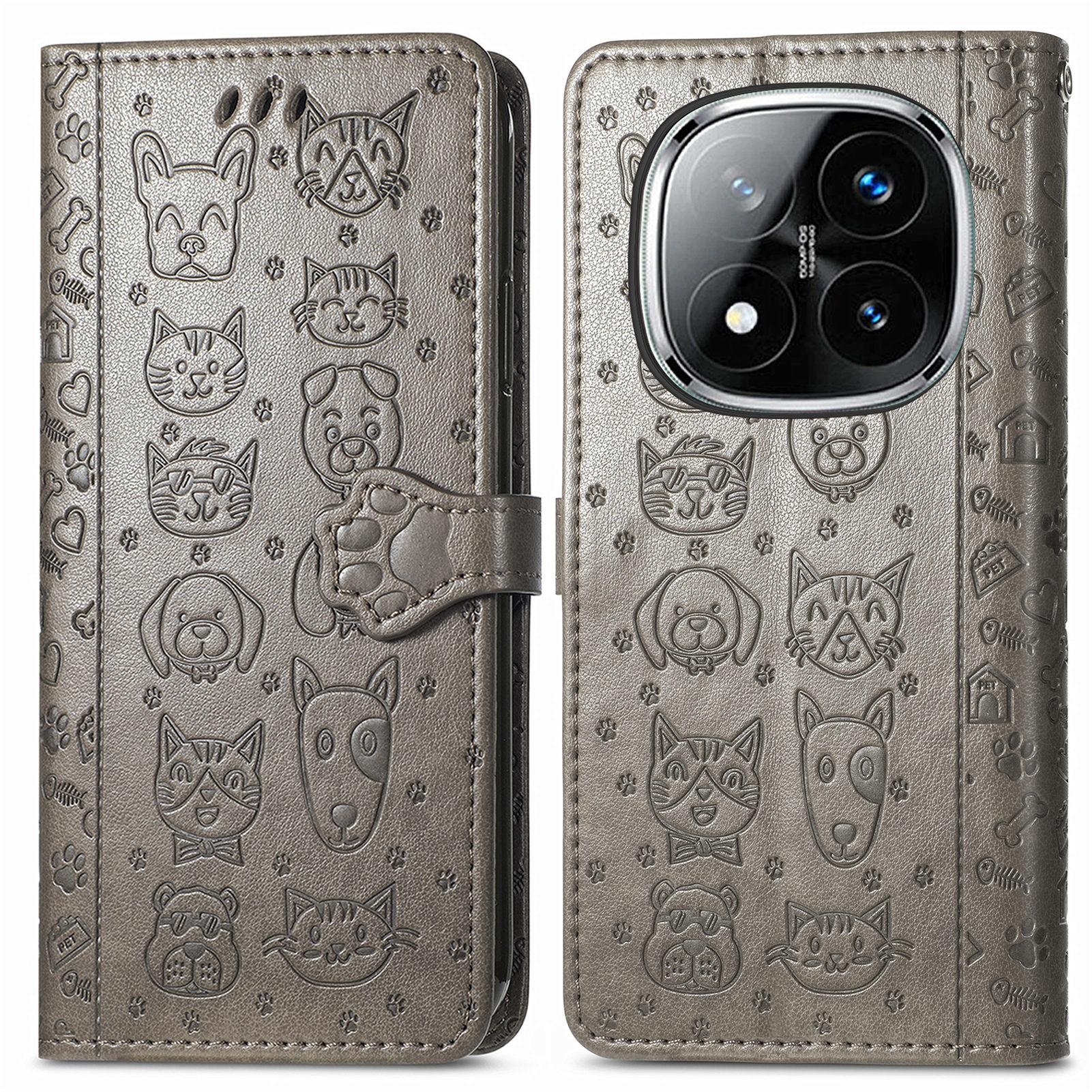 

For Xiaomi Redmi Note 14 Pro 5G/Poco X7 5G Case Leather Wallet Flip Phone Cover Cute Cat Dog Pattern Grey