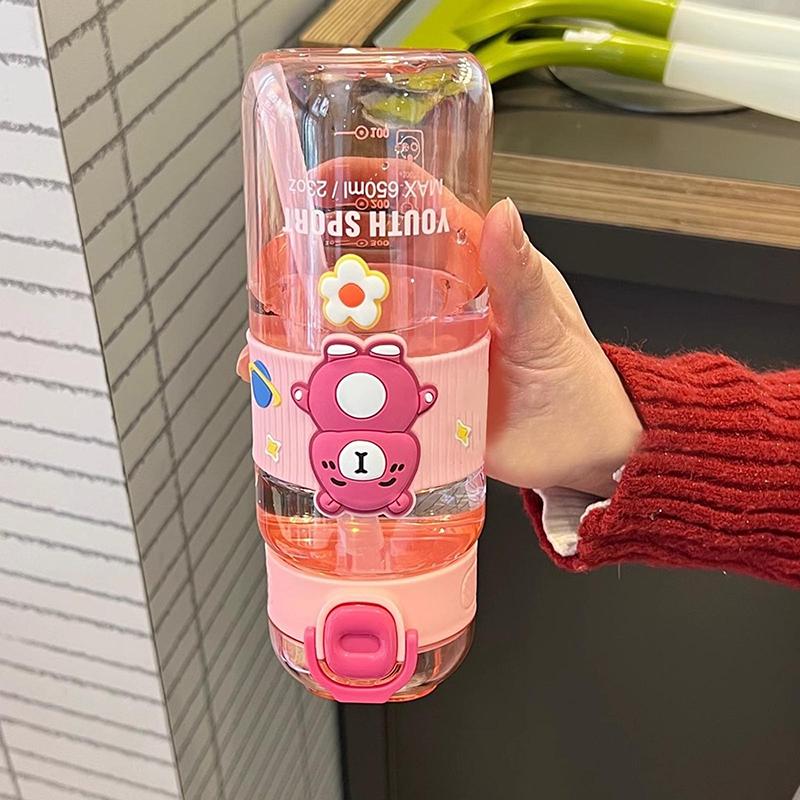 600 ml Kreskówkowy Dziecięcy Plastikowy Kubek ze Słomką Letni Studencki Kubek ze Słomką Przenośny na Zewnątrz Kreskówkowy Bidon Butelka na Wodę