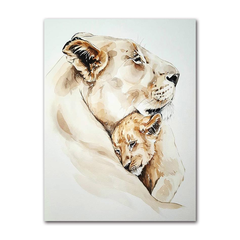 Modern Animal Wall Art Poster Loving Lion Family Canvas Painting Print for Living Room Picture Home Wall Decoration Cuadros