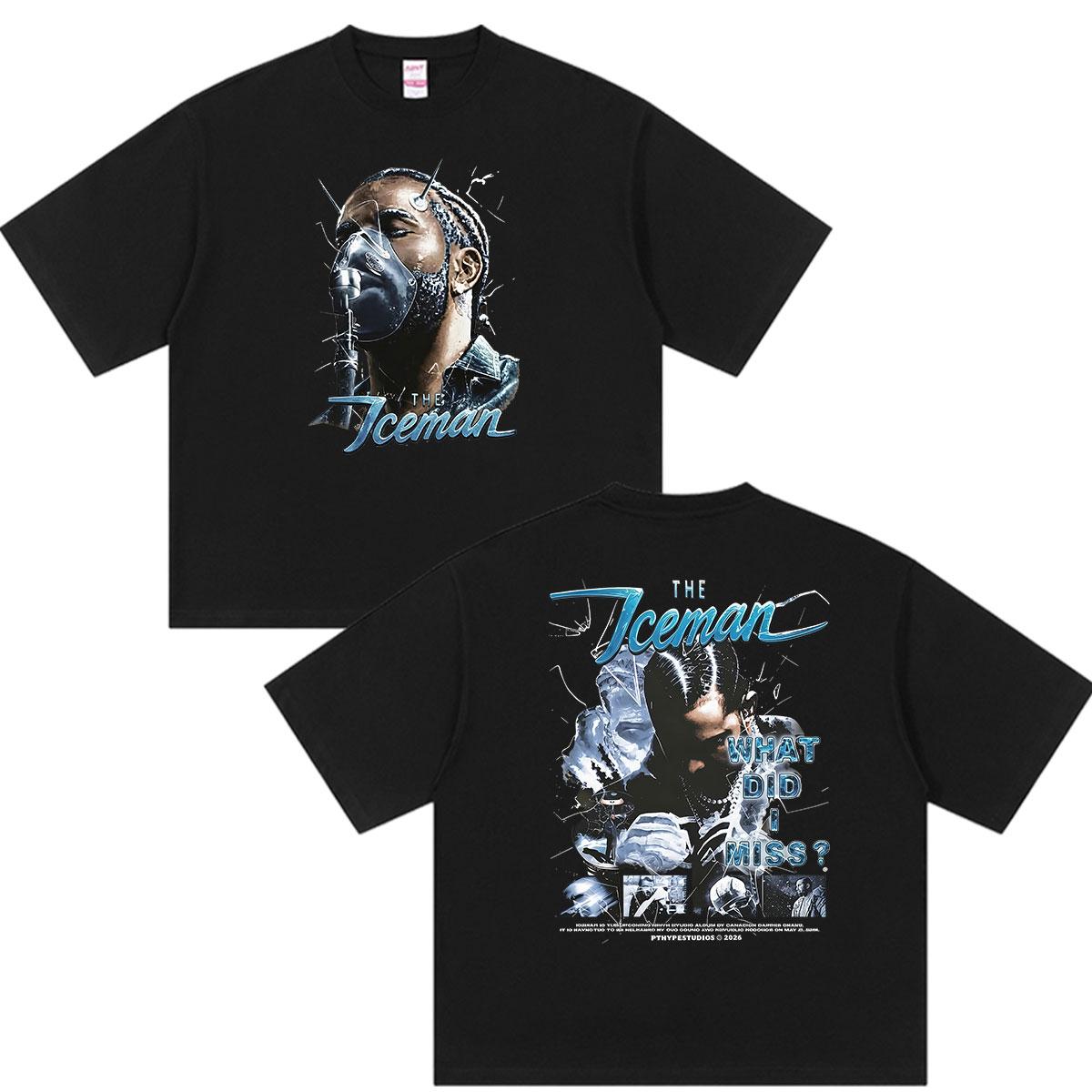Rapper Drake Iceman What Did I Miss Album Graphic T-Shirt Men Gothic Vintage Oversized Cotton Y2K Shirt S