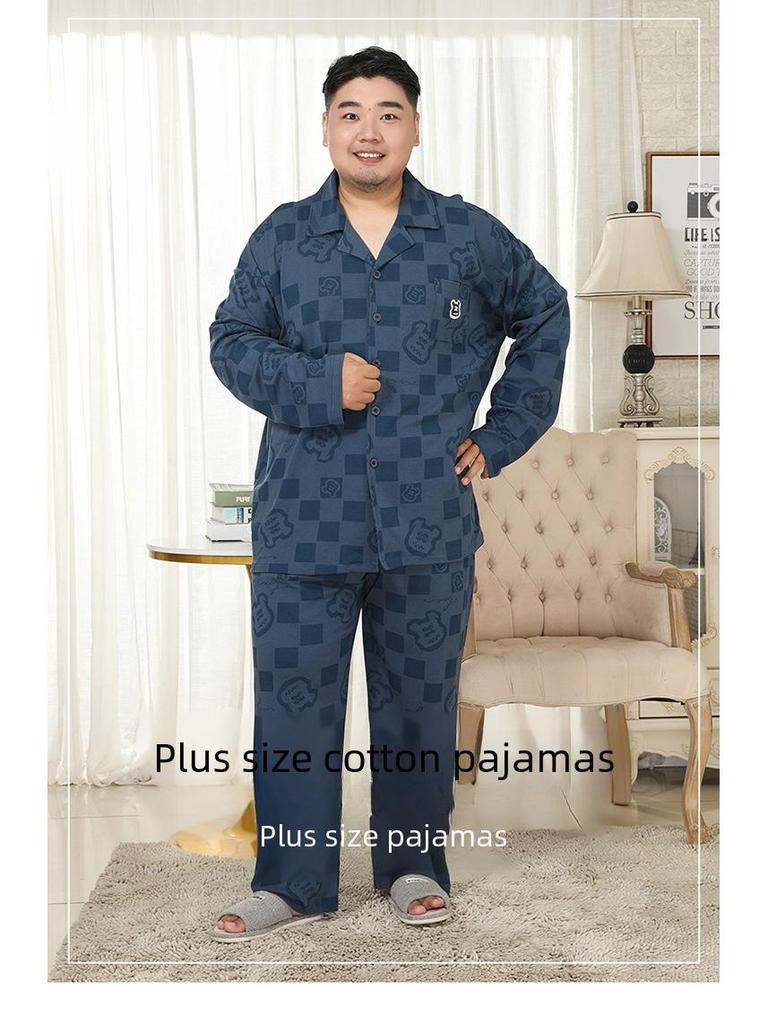 Meijiyunqiu Men's Plus Size Cotton Striped Pajamas Set