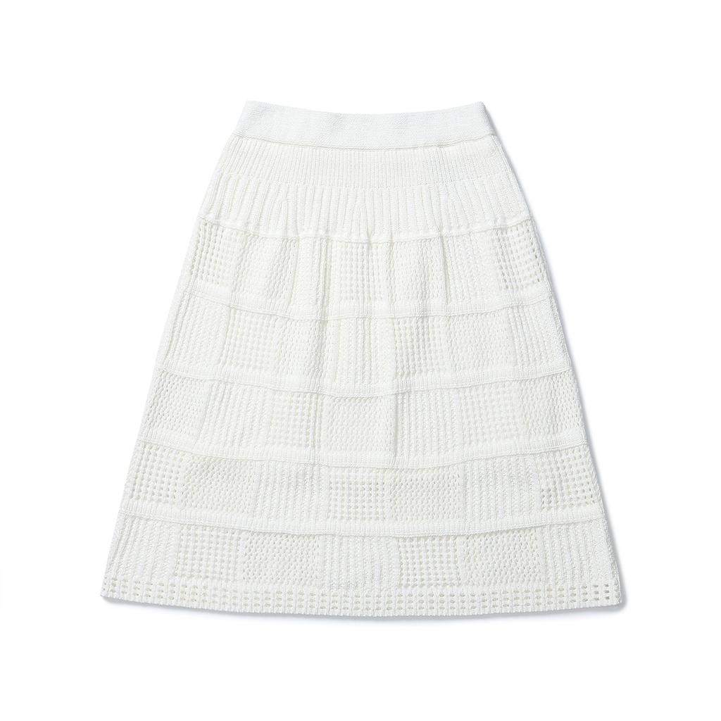 Ennitude Herringbone Crochet Knit Skirt [Ivory]