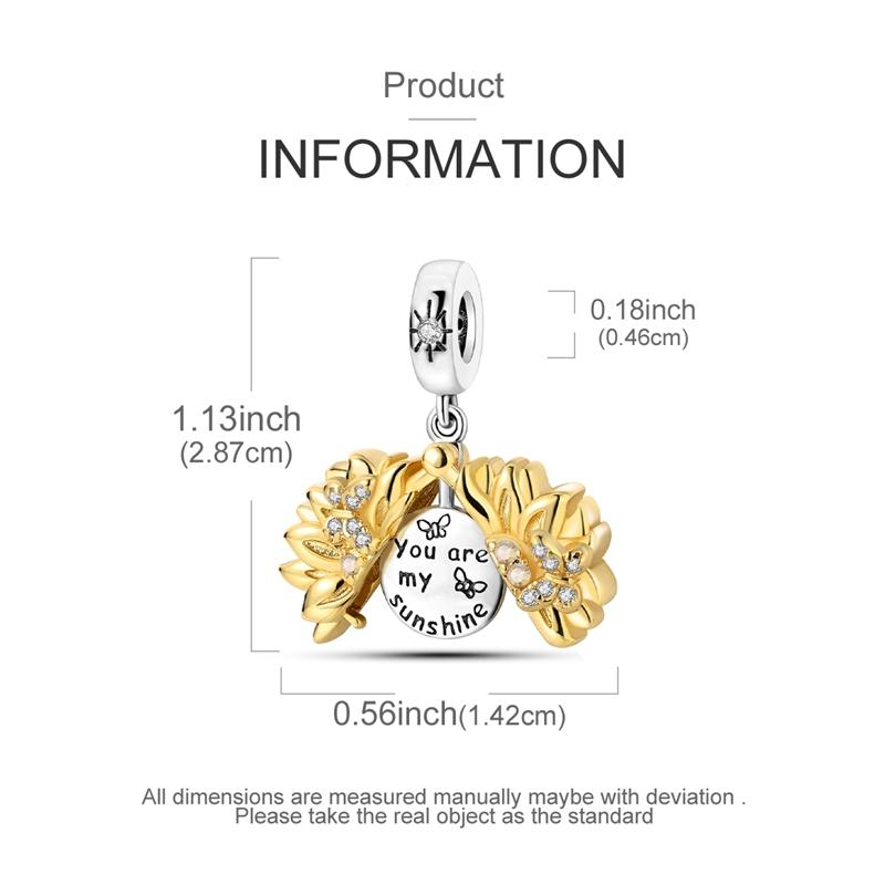 Copper Golden Sunflower Pendant Heart Shape Charm Bead Fits Genuine Bracelets Beautiful Jewellery Gift Crafting