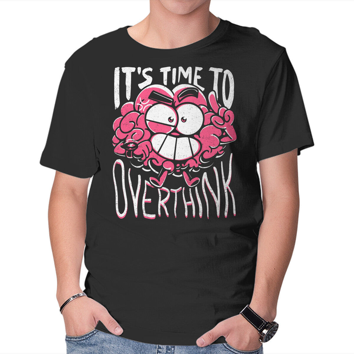 Unisex Crew Neck T-Shirt Overthinking Time Graphic Short Sleeve Casual Tee XXXL