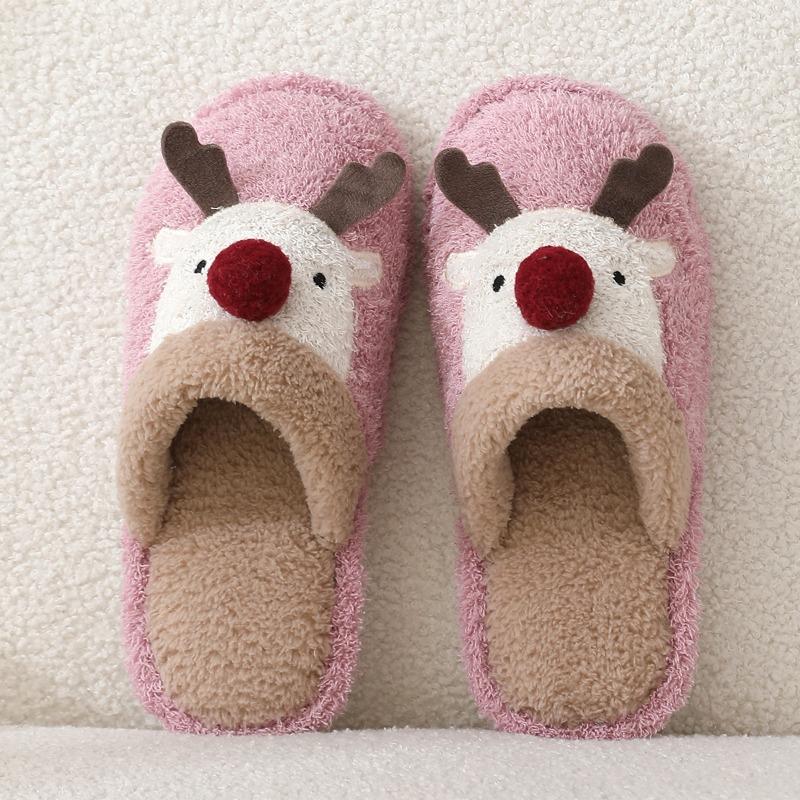 Baumwollpantoffeln niedliche Weihnachts-Elch Baumwollpantoffeln Damen Winterpantoffeln Zuhause rutschfest Paar flauschige Pantoffeln