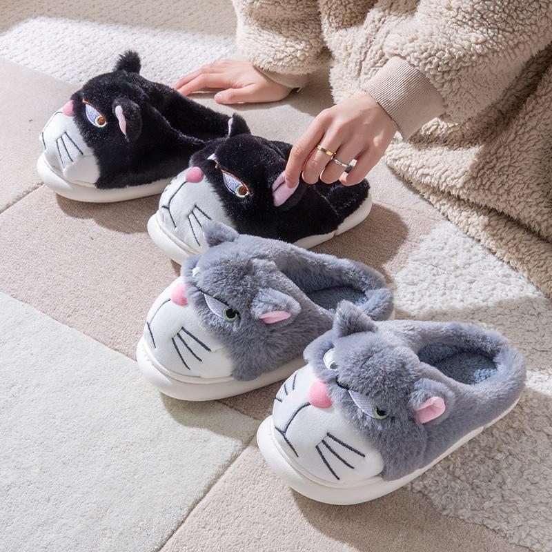 Fluffy Slippers Women House Cute Cartoon Casual Winter Designer Shoes Girls Home Flats Elegant Plush Fashion Footwear Large Size
