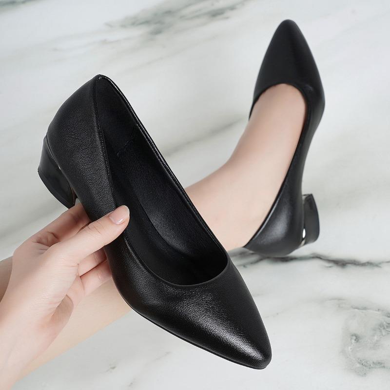 3.5cm Low Heel Ladies' Office High Heels Classic Black Wine Red Work Shoes Women Fashion Comfort Soft Soled Casual Single Shoes