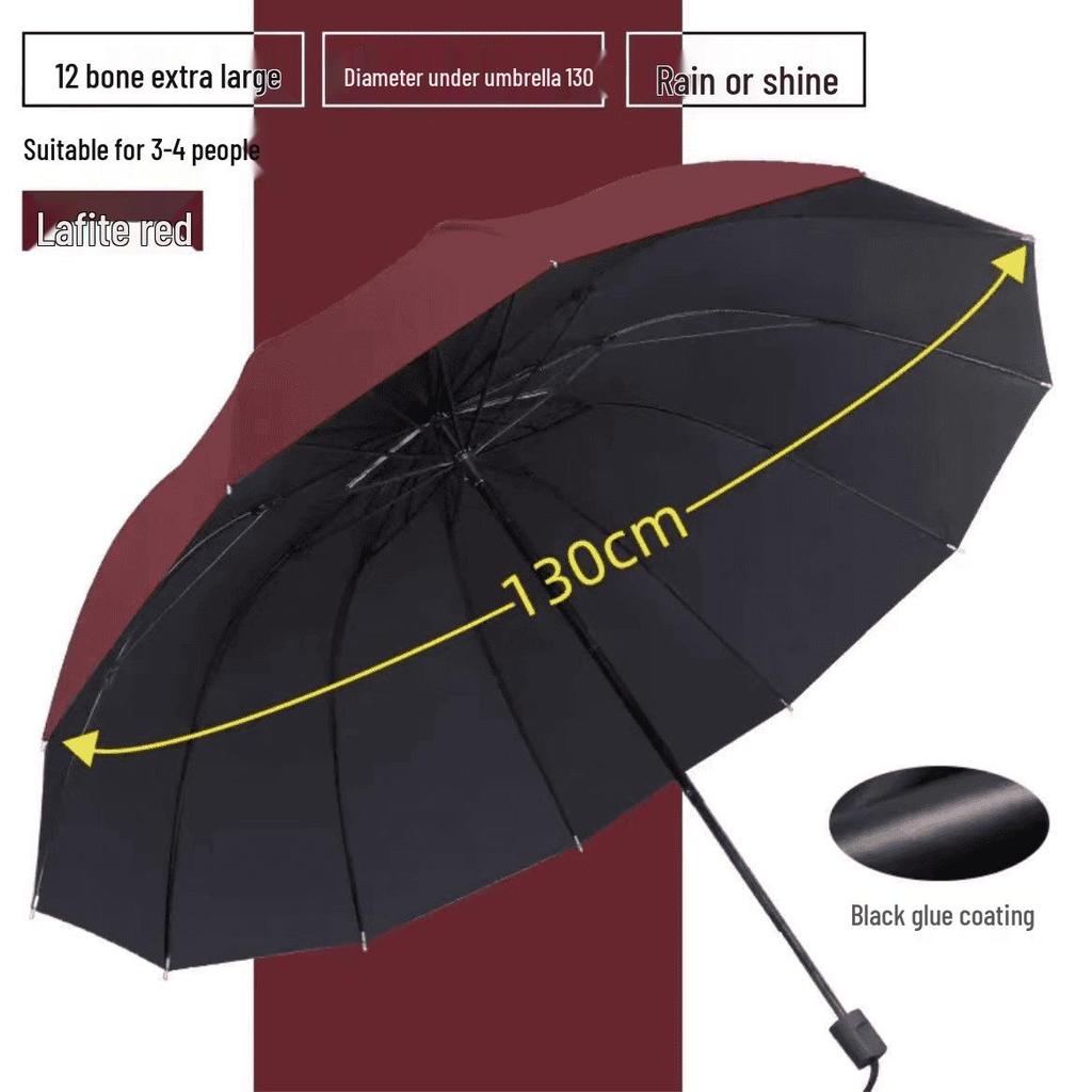12-ribbigt 1,3 m dubbelanvändnings paraply för sol/regn med förstärkt hopfällbar design