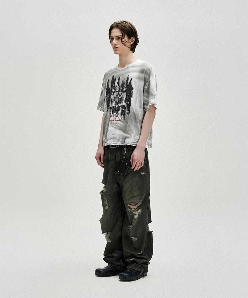 NOT4NERD Candle Residue Oil Washed Loose Cropped T-Shirts - White