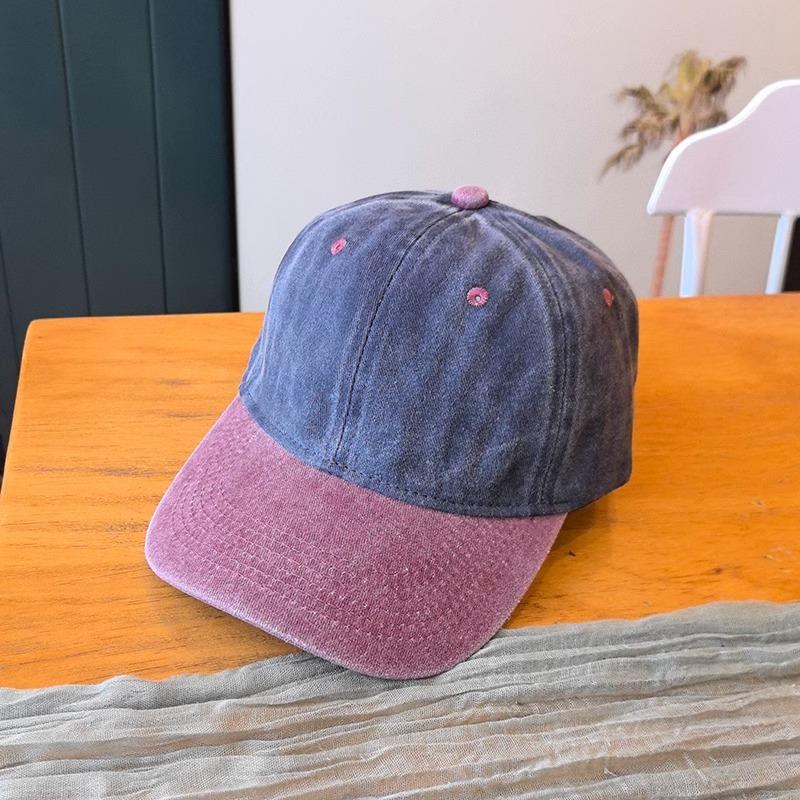 Retro Color-blocked Denim Brim Ponytail Baseball Cap Personality Curved Brim Sports Hip Hop Style Baseball Cap Adjustable