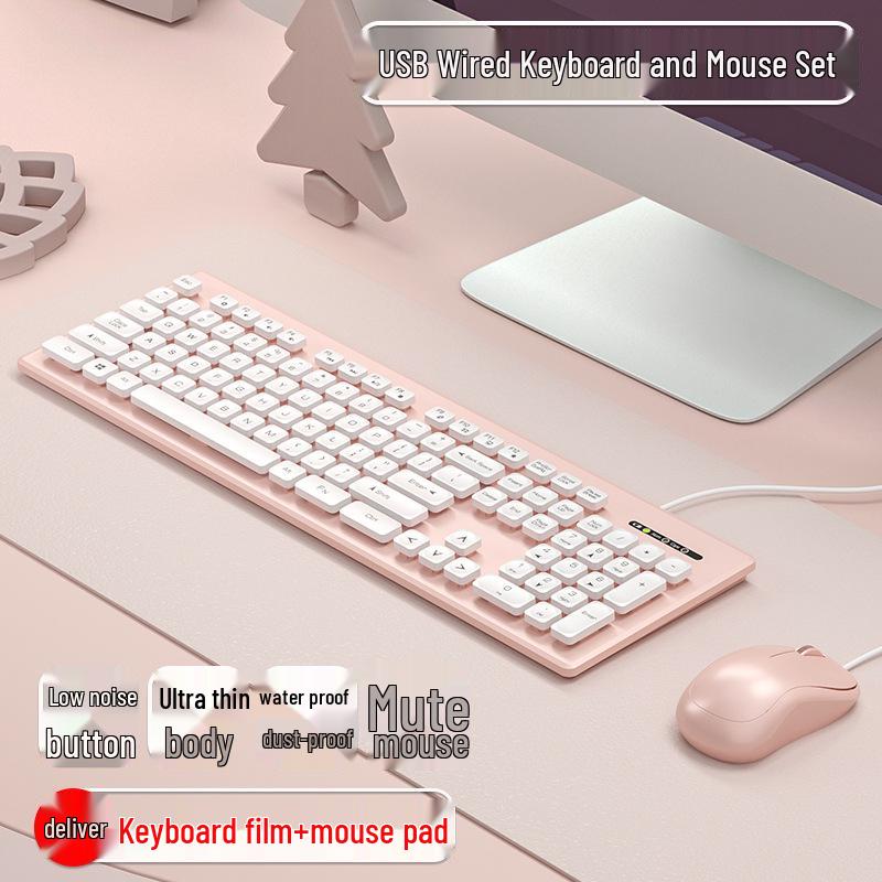 Stylish Chocolate Keyboard & Silent Wireless/Wired Mouse Set for Office/Home Use