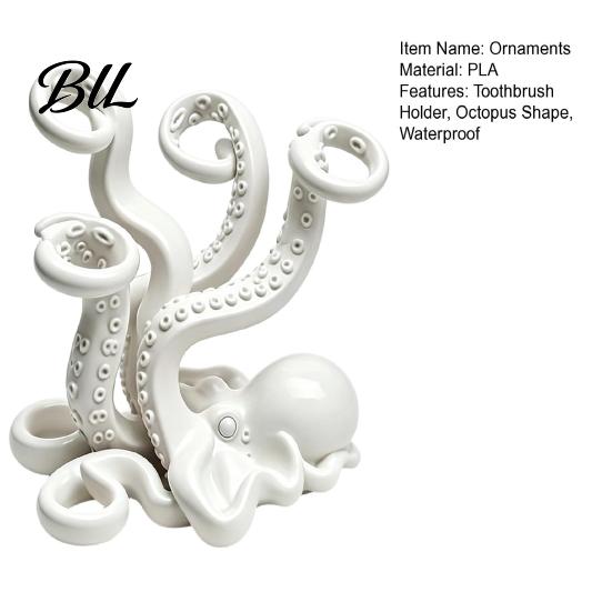 Creative Desk Organizer 3D Printed Octopus Toothbrush Holder, Space Saving Organizer, Durable Novelty Home Decor PLA Material Stable Base Smooth