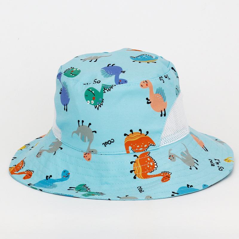Kreativer Cartoon Kinder Fischerhut mit Aufdruck Student Outdoor Sonnenschutz Reise Beckenhut Baby Große Krempe Atmungsaktiver Sonnenhut