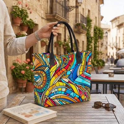  Colorful Stained Glass Pattern Tote Bag Fashion Large Capacity Casual Shoulder Bag for Daily Shopping Travel Use