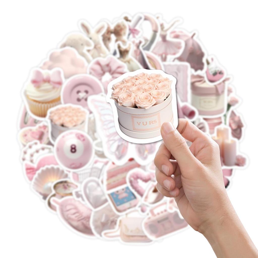 50 Sheets Ballet Style Pink Heart Stickers with Bow Knot for Journaling and DIY Decoration