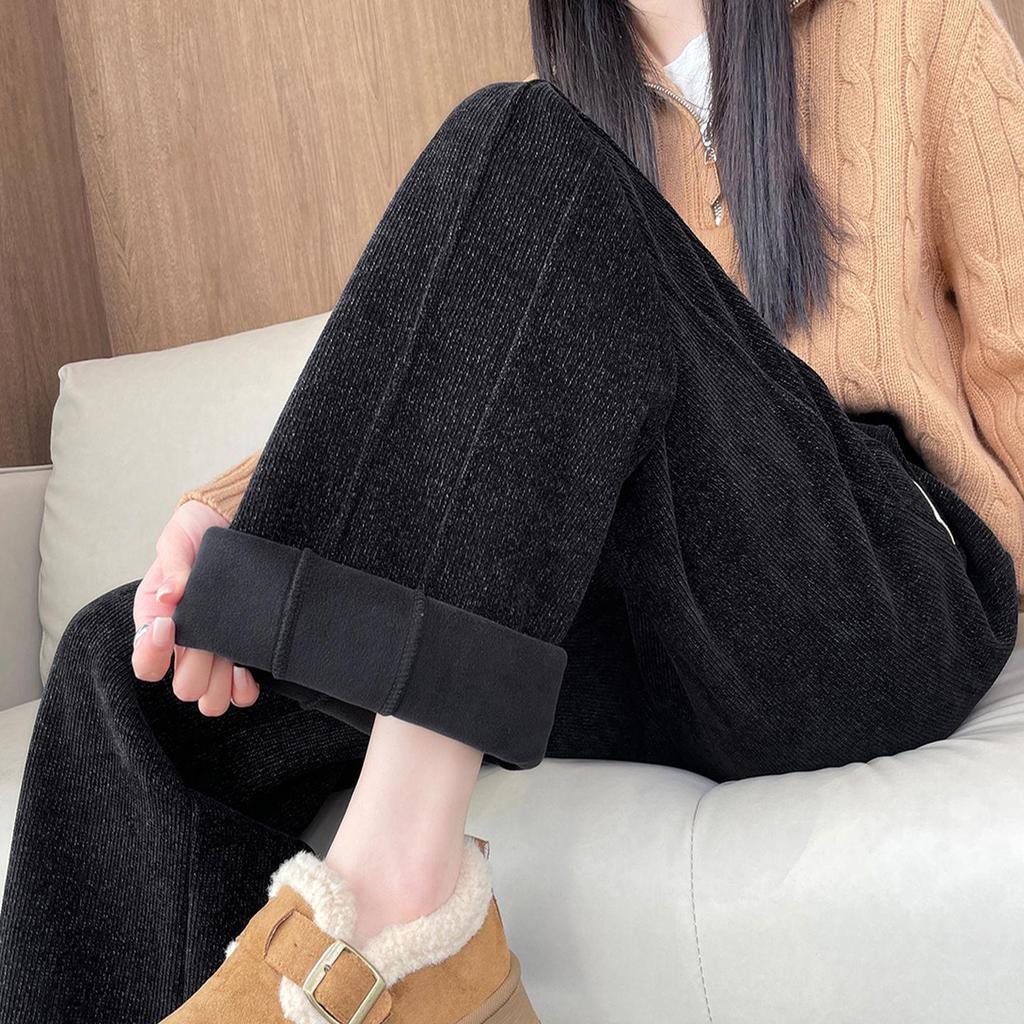 Women's Plus Size Corduroy Wide-Leg Chenille Pants - Autumn Winter Thickened Velvet