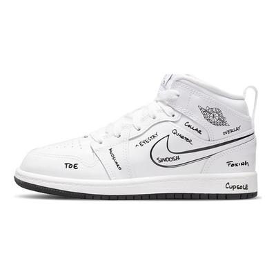 Air 1 Mid PS Schematic Kids Sneakers White Black DQ1866-100