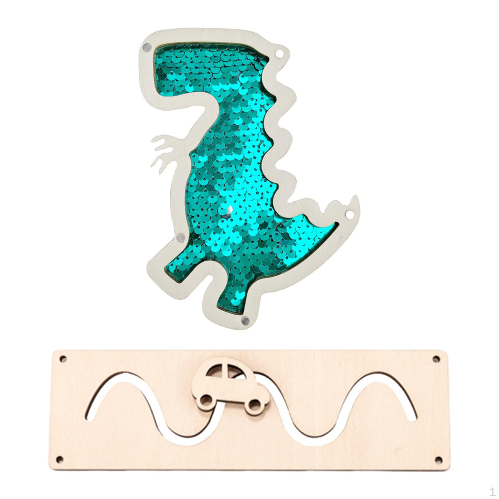 

2 Pieces Wooden Busy Board Early Educational Toy Birthday Gift Fine Motor Skills Montessori Sequin Green
