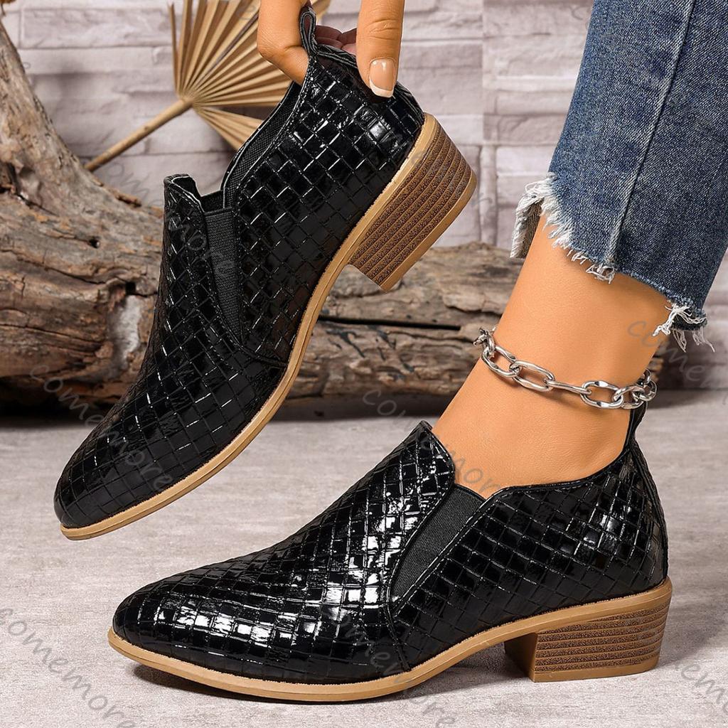 Women's Shoes Spring and Autumn Ladies Pumps Pointed Toe Deep Mouth Single Shoes Solid Casual Chunky Heeled Loafers