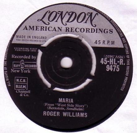 7inch Record ROGER WILLIAMS - Maria / Eventide 45HLR9475 London Records 1961 UK Jazz Used