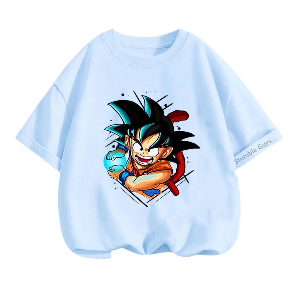 2025 MINISO Summer 4-14 Children  Dragon Ball Z TShirt Son Goku Anime Teen Clothes Fashion Casual T-shirt Boy Clothes Girls Kawaii Kids Tops
